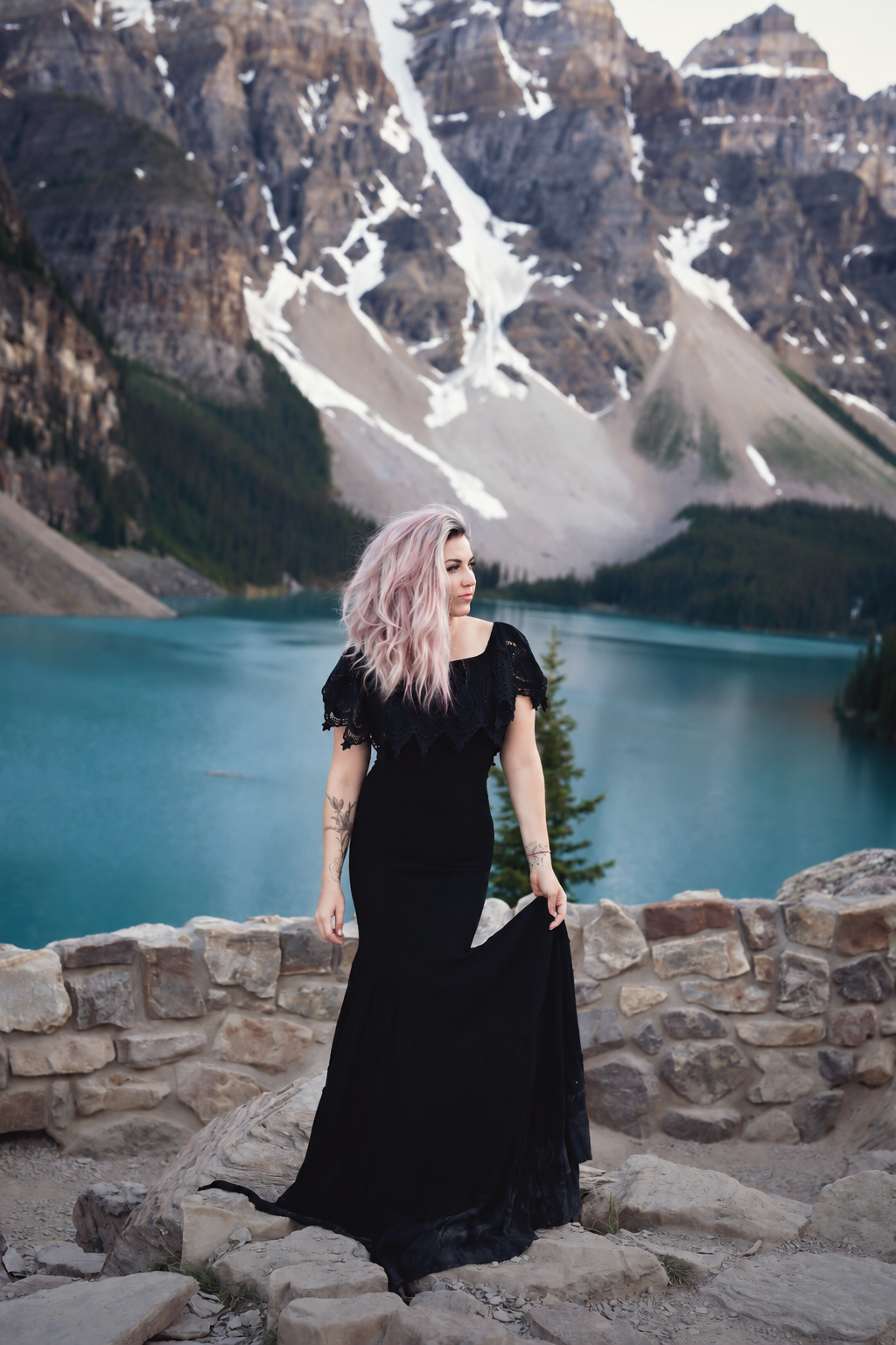 Natacha, photographer behind Natacha D Photographie, overlooking Moraine Lake